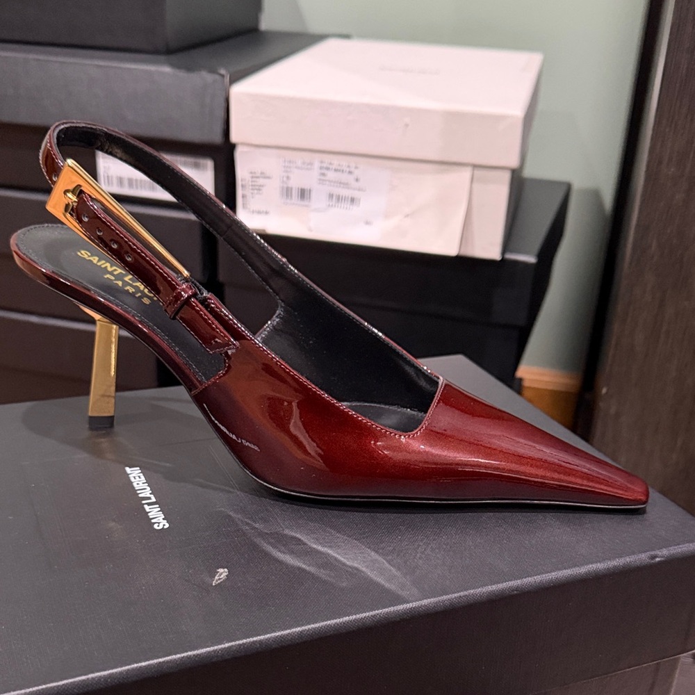 Saint Laurent Lee Burgundy Slingback Heels